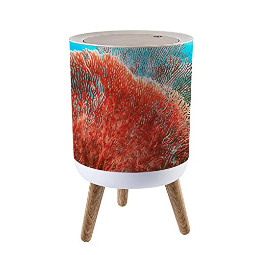 קטן אשפה יכול עם מכסה אדום עץ אלמוגים 7 ליטר עגול אשפה יכול גמישות עיתונות כיסוי מכסה פח למטבח אמבטיה משרד 1.8 גלון
