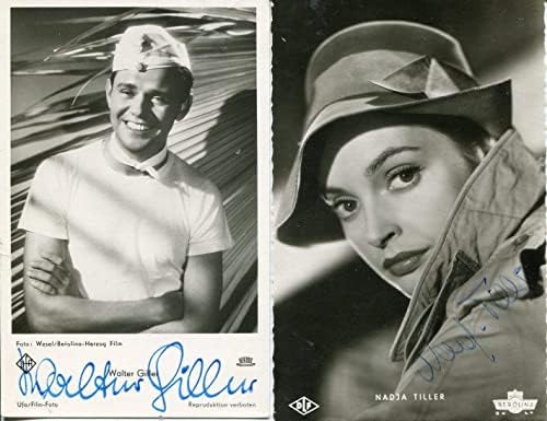 השחקן וולטר גילר והשחקנית נדג'ה טילר חתימות, שתי תמונות וינטג 'חתומות