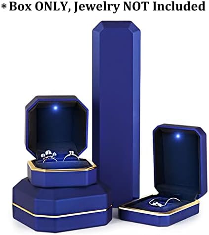 תיבת תליון יוקרתית של אייבסון, מחזיק אחסון קופסא תכשיטי קטיפה עם אור לד, כחול