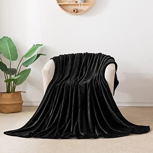 שמיכת פליס של Onme, שמיכת קווין סייז - שמיכה מגניבה מיקרופייבר קל משקל לספה, מיטה, ספה, קמפינג, נסיעות, 80 x90 שחור