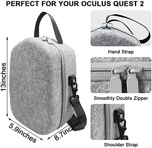 מקרה נשיאה של Vakireyy עבור Oculus Quest 2, תיק אחסון נייד לטיולים קשה עם רצועת כתפיים לאוזניות משחק Oculus Quest VR ובקרות אביזרי רצועת