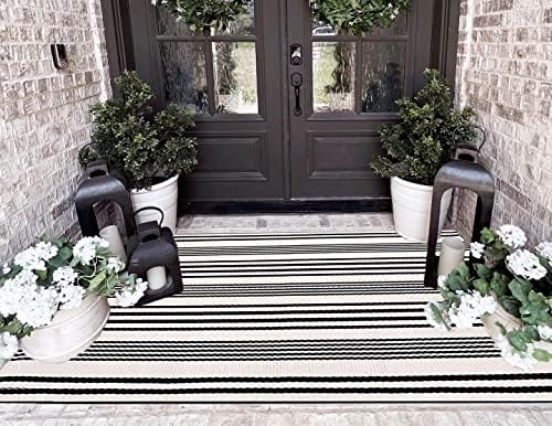שחור ולבן חיצוני שטיח 3' 5 ' מול מרפסת שטיח כותנה יד ארוג פסים שטיח מכונת רחיץ מקורה/חיצוני שטיח מול דלת רצפת מחצלת עבור חווה-בשטיח מתוך