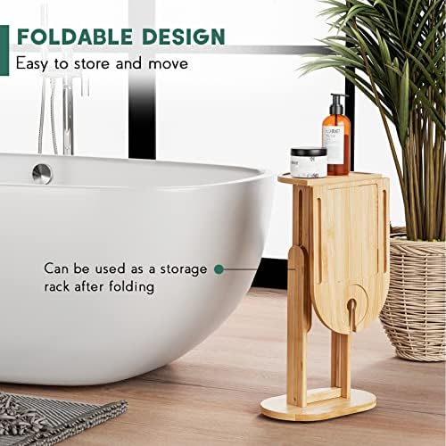 מגש צד לאמבטיה עם גובה מתכוונן, שולחן אמבטיה במבוק מתקפל לאמבטיות על הקיר, מדף נושא כלים לאמבטיה יוקרתית וספא למתנה-מוגן בפטנט