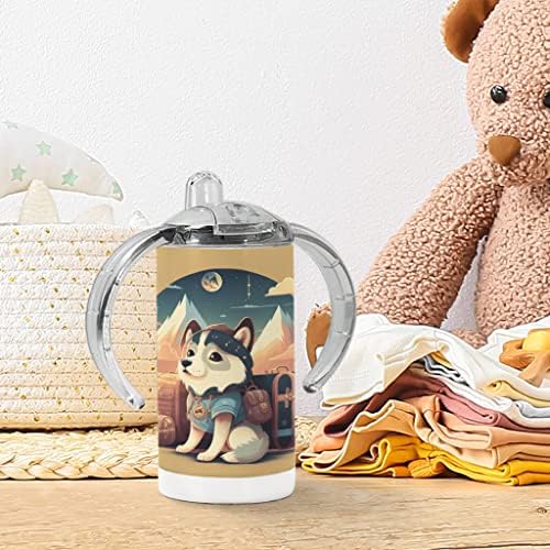 כוס קש גור האסקי-כוס קש תינוק כלב חמוד-כוס קש קריקטורה