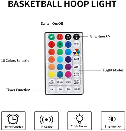 הוביל כדורסל חישוק אורות בחוץ, שלט רחוק עמיד למים כדורסל שפת הוביל אור 16 צבעים 8 מצבי תאורה,סופר בהיר המטרה אור לשחק בלילה בחוץ עבור