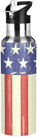 בקבוק מים של דגל גראנג 'אמריקאי בקבוק מים מבודד נירוסטה מבודד עם מכסה קש 20oz blltle מים לנשים ספורט כושר טיולים בכושר
