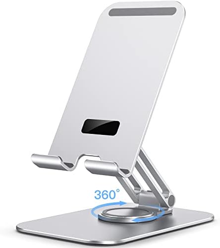 מעמד לטאבלט ג 'טק לשולחן, מחזיק שולחן עבודה מסתובב מתכוונן עם בסיס מסתובב 360 מעלות, עריסה ניידת מתקפלת לטאבלטים בגודל 4-13 אינץ', לאייפד