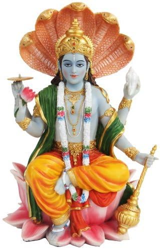 PTC 8 אינץ 'Vishnu עם פסל פסל הינדי הינדי מיתולוגי לוטוס