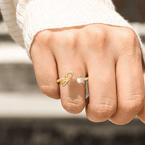 2023 חדש זהב אישית ריינסטון 26 ראשוני טבעת תכשיטים אישית ראשוני מכתב פתוח טבעת עם יהלומי ריינסטון טבעת לנשים התאמת טבעות עבור 4