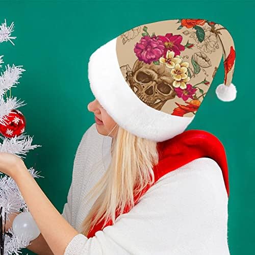 מקסיקני סוכר גולגולת פרחי קטיפה חג המולד כובע שובב ונחמד סנטה כובעי עם קטיפה ברים ונוחות אוניית חג המולד קישוט