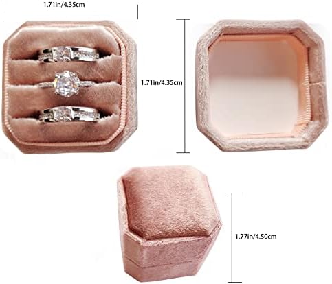 קופסת טבעת אוקטגון לטקס חתונה-עתיקות עתיקות 3 משבצות קופסת טבעת טבעת קופסת טבעת וינטג