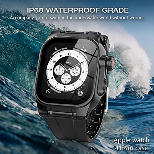 PHCIASIE Apple Watch Series 7 41 ממ להקה, Apple Watch Case עם מגן מסך, הגנה על גוף מלא אטום אבק אבק אבק סדרה 7 41 ממ מארז ופס לגברים ונשים