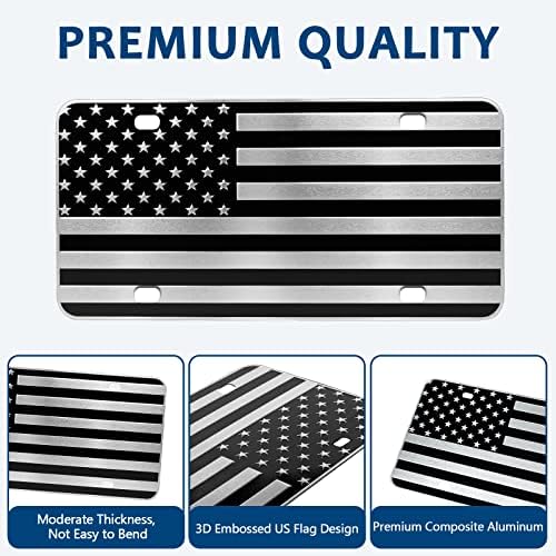 לוחית רישוי דגל אמריקאית, צלחות רישוי דגל קדמי שחור וכסף עם 4 חורים, חידוש בהתאמה אישית אלומיניום מתכת 3D תלת מימד ארהב תג יהירות של צלחת