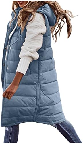 מעילי חורף של SNKSDGM לנשים סתיו וחורף מרופד במורד אפוד ז'קט אורך ברך ללא שרוולים מעבה את מעילי הפארק בגדי הלבשה עליונה
