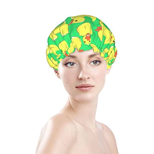 נשים לשימוש חוזר כובע שיער שולי כובע גומי ברווז חמוד שחייה שכבות כפולות אטומות למקלחת כובע אמבטיה