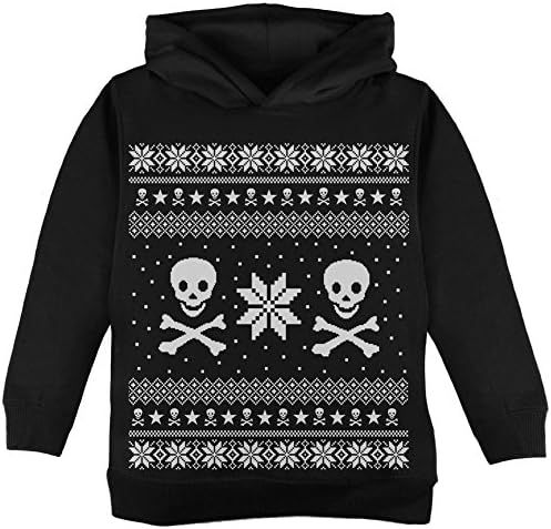 גולגולת תהילה ישנה ועצמות צולבות מכוערות סוודר חג מולד שחור קפוצ'ון פעוטות