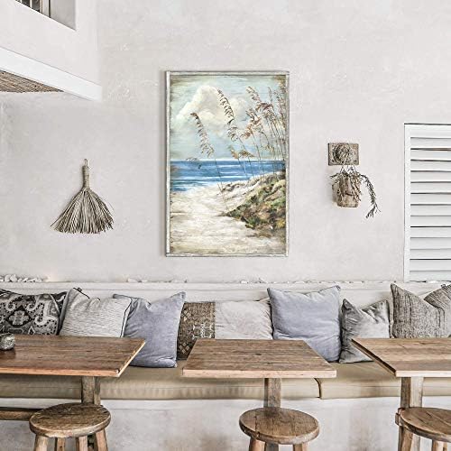 מופשט חוף אמנות קיר עץ: יצירות חוף ים ציור מצויר ביד ממוסגר לחדר שינה