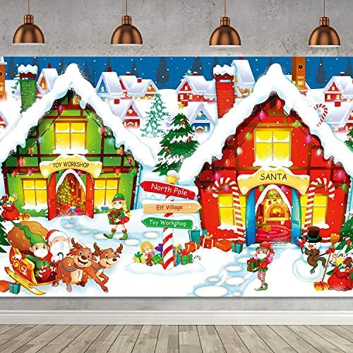 חג המולד אספקת קישוט, גדול במיוחד בד צפון מוט קיר סצנת קובעי החג שמח רקע באנר סנטה של כפר תא צילום רקע עבור 2022 חג המולד קישוט