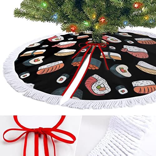 סושי יפני הדפס חצאית עץ חג המולד עם ציצית למסיבת חג מולד שמח תחת עץ חג המולד