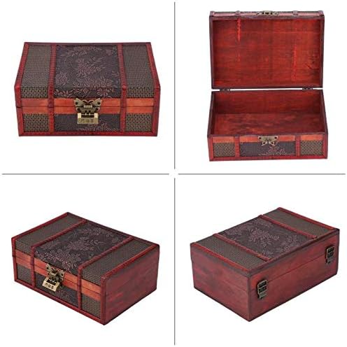 Qiaonnai ZD205 וינטג 'קופסא אחסון עץ קופסת תכשיטים קופסת מתכת מנעול אוצר חזה מארז מעץ שולחן עבודה מעץ שולחני מלחמה.