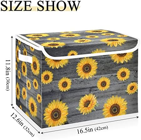 Innewgogo Sunflower3 פחי אחסון עם מכסים לארגון קופסת אחסון מתקפלת עם מכסה עם ידיות קופסת קוביית אחסון באוקספורד באוקספורד לבית