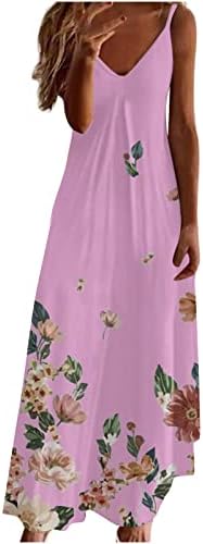 קיץ מזדמן להחליק שמלות לנשים חמוד פרחוני הדפסת צווארון שרוולים ספגטי רצועת רופף קומפי מקסי ארוך שמלה