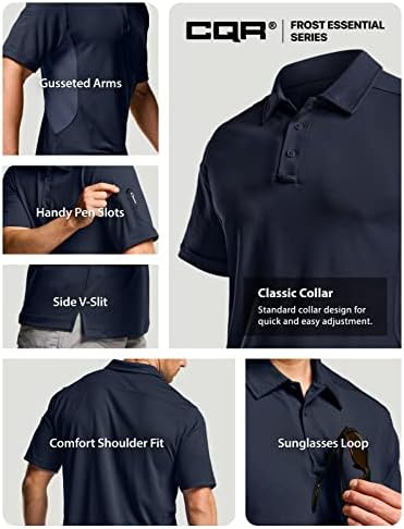 חולצת פולו לגברים של CQR, חולצות טקטיות של שרוול קצר, חולצות גולף קלות יבש, חוץ חיצוני UPF 50+ חולצת פיקה