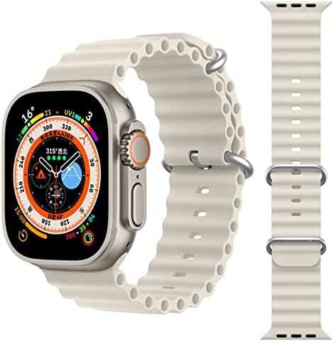רצועת אוקיינוס ​​תואמת ל- Apple Watch 49 ממ 45 ממ 44 ממ 42 ממ 41 ממ 40 ממ 38 ממ, רצועת סיליקון מתכווננת ספורט מתכוונת עם אבזם טיטניום