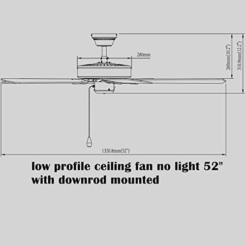 CTFANLDR מאוורר תקרה פרופיל נמוך 52 מאוורר תקרה ללא אור חדר שינה מאוורר תקרה סומק מאווררי תקרה עם שרשרת משיכה מאווררי תקרה לחדר שינה מאוורר