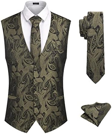 קואופנדי גברים 3 pc פייזלי עניבת עניבת עניבה רשמית חליפת שמלת חליפת מעיל טוקס סט עם כיס כיס