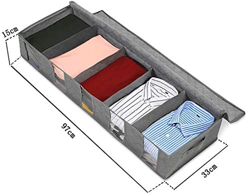Revoshop קופסת קופסת מיטה ארוכה פי חמישה קופסת אחסון אבק אבק ועמידה בפני לחות קופסת אחסון שמיכת ביגוד-אפור