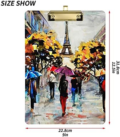 מגבת Alaza Eiffel Paris Paris Clipboards Clipboards לילדים נשים סטודנטיות גברים גודל מכתב גודל פלסטיק פרופיל נמוך, 9X12.5 אינץ ', קליפ