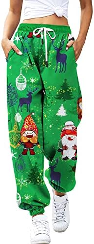 מכנסי טרנינג לחג המולד מכנסי טרנינג מזדמנים מותניים גבוהים רגועים מתאימים מכנסי רגל רחבים