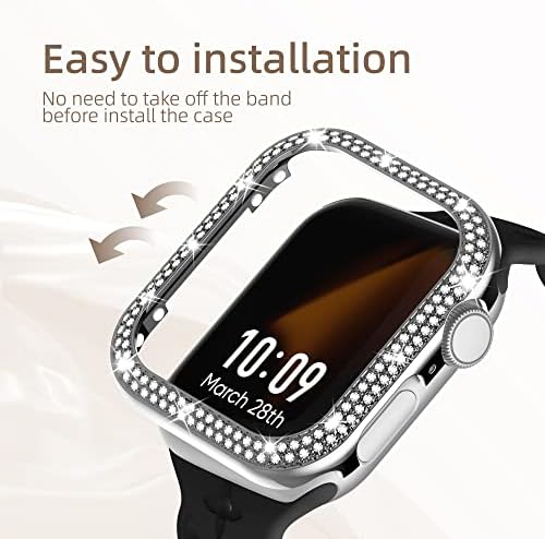 מארז Missair Bling תואם לסדרת Apple Watch 8 7, נשים נצנצים מסגרת יהלום שורה כפולה גביש פגוש כיסוי מגן מפלדת נירוסטה למתכת עבור iwatch