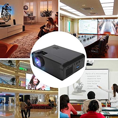 מקרן LED של Ashata Mini, מיני נייד HD כפול USB HDMI 1080p מקרן LED תמיכה בתמונה זום, סיבוב 360, צפייה בתמונות במסך מלא 110-240V