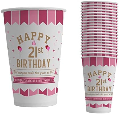 באנג בגדים מסודרים כוסות נייר 12 מארז 12 כוסות עוז-קישוטי יום הולדת 21-ניתן למחזור חד פעמי-נראה נהדר-ורוד