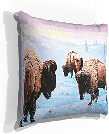 Wyoming Buffalo Faux זמש ספה זורקים כרית מציור וציור מאת האמן מייק בנט 18 x 18.