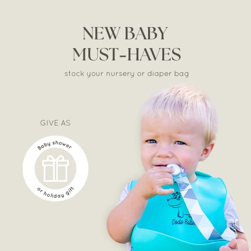 תינוקות דודו סיליקון סט ביב - 2 ביקפי סיליקון רכים ונטולי BPA ללא BPA בכחול וירוק - כיסי אוכל רחבים, נוחים, רצועות מתכווננות לתינוקות