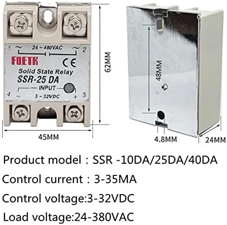 ממסר מצב מוצק של SSR 10DA 25DA 40DA DC בקרה AC מעטפת לבנה שלב יחיד ללא כיסוי פלסטיק