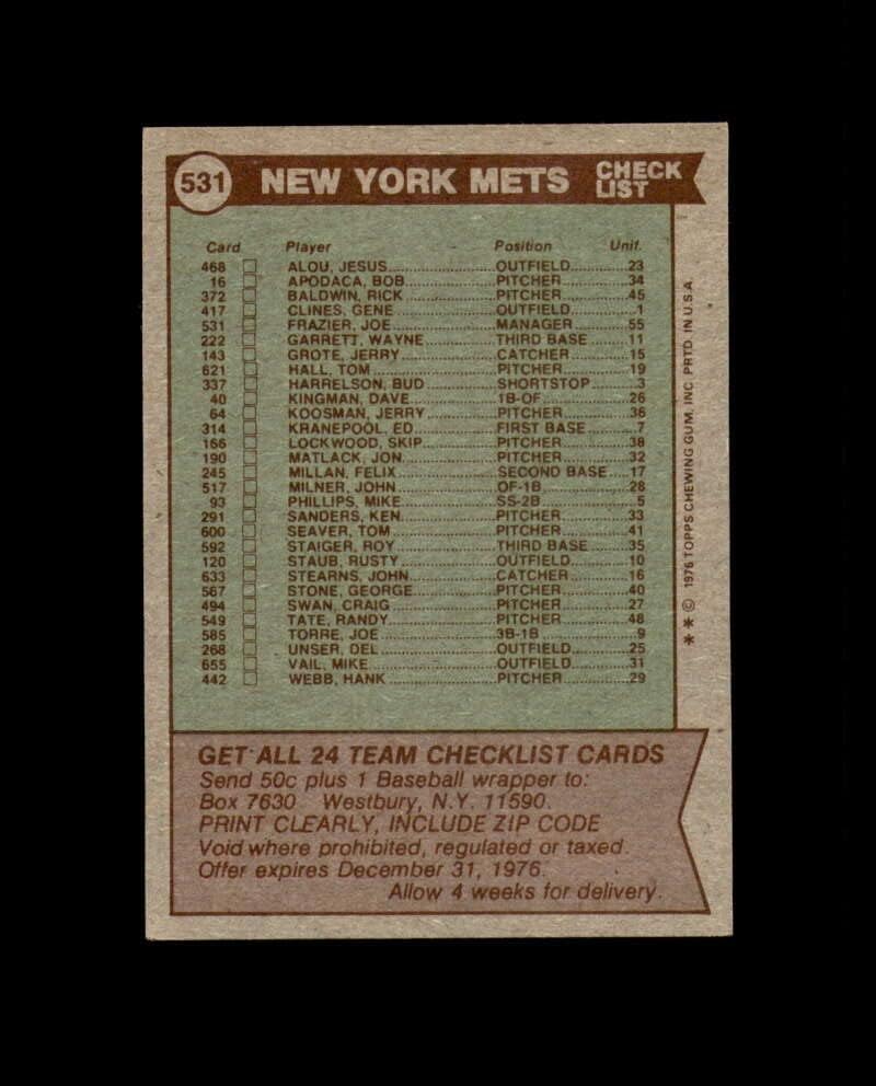 ג'ו פרייז'ר יד חתמה על שנת 1976 Topps Team New York Mets
