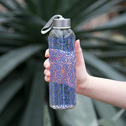 חברת מתנות ביתן 16.5 גרם בקבוק מים זכוכית מעוטר ביד עם טוויסט מתכת אטומה מערבולות כחולות מכסה