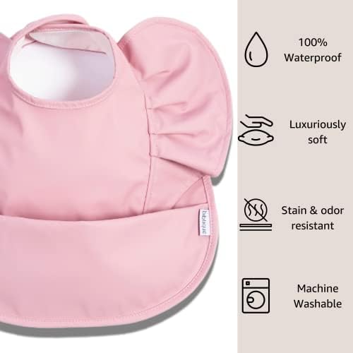 Bibtique Smock Bibs לתינוקות 6-24 חודשים - 3 חבילות - ביקורות אטומות למים עם כיס - הוכחת בלגן אוכלים תינוקות - עמידה בפני כתמים וריבונות