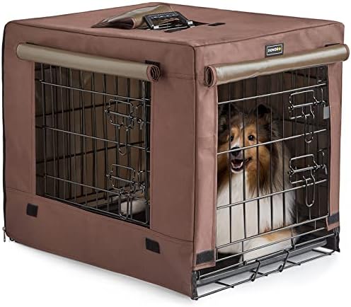 ערכת ארגזי כלבים של דונורו לכלבים בגודל קטן מקורה עם כיסוי ארגז כלבים, כלביות לכלבים עם דלת כפולה ובתים לגור וחתולים, כלובי כלבים מתכתיים