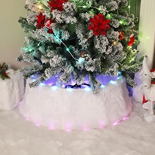 עץ חג המולד של HIAGROW כובע טופר קשת עם מקרן פתית שלג - צווארון עץ חג המולד לבן, קישוטים לחג המולד בפלאש לעץ חג המולד, חג, פסטיבלים, ארץ