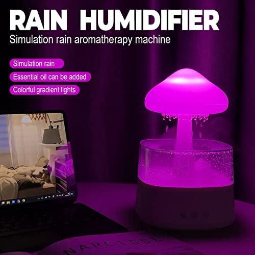 גשם אדים עם אורות LED מתכווננים רעש לבן שולחן כתיבה מזרקת מיטת מיטת מיטה שינה מרגיעה מצב רוח מרגיע צליל מים