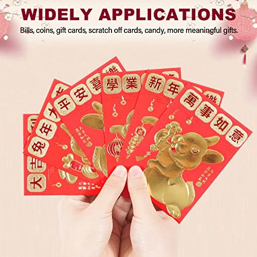 36 מארז 2023 מעטפות אדומות לשנת הארנב לפסטיבל האביב, מעטפות אדומות לשנה החדשה הסינית לתפאורה לשנה החדשה, 3.15 על 4.53 בחבילה אדומה עם