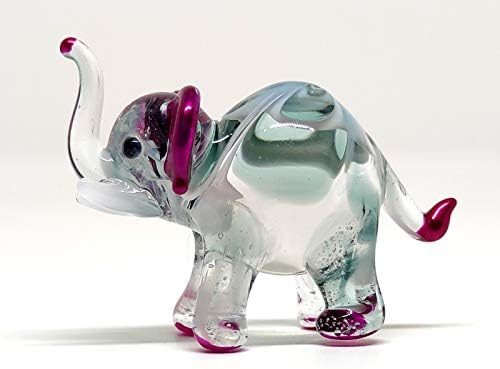 צלמיות פיל של סנסוקג'אי בעלי חיים מצוירים ביד מצוירים אמנות זכוכית קישוט מתנה אספנית, ורוד ירוק