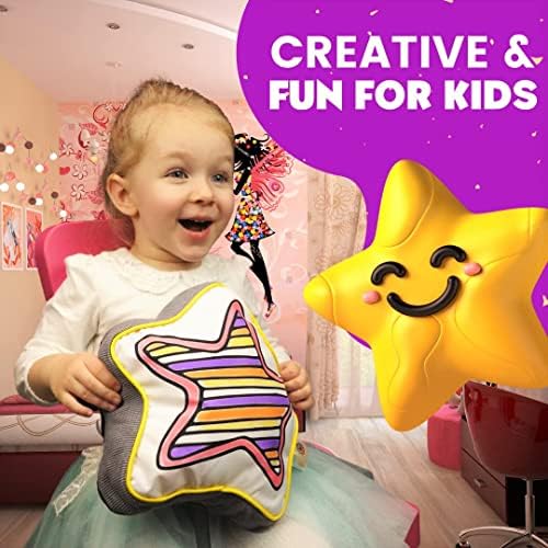 בית הספר הוא עיצובים מגניבים כרית בצורת כוכבים - צבע כוכב משלך - כרית צעצוע של כוכב ממולא עם עטים מצורפים/סמני בד רחיצה - מתנה יצירתית