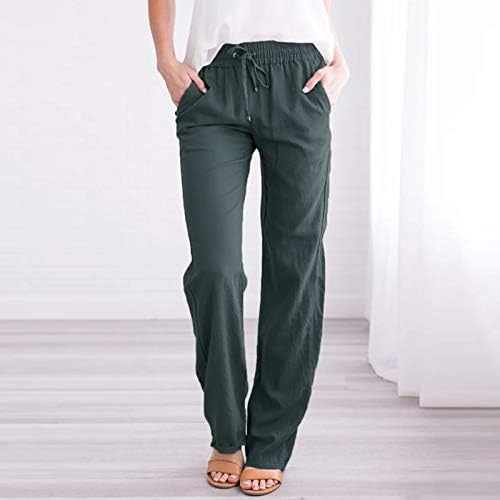 מכנסי פשתן מכותנה לנשים שרוך כיסי צד מותניים אלסטיים עלייה גבוהה מכנסי מכנסיים נוחים רופפים מזדמנים, גדולים פי 3