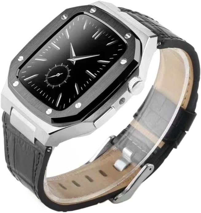 רצועת שעון עור Trdybsk+כיסוי ל- Apple Watch 44 ממ 45 ממ מארז יהלום מתכת נירוסטה לנירוסטה עבור IWatch 7 6 5 4 SE פס ערכת שינוי